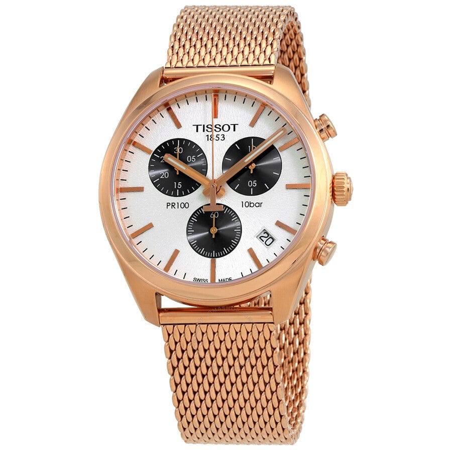Buy Shop Tissot T Classic PR 100 Chronograph Silver Dial Rose Gold Mesh Bracelet Watch For Men - T101.417.33.031.01 USA Online