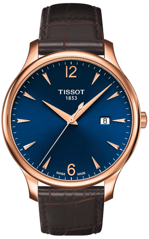 Buy Shop Tissot T Classic Tradition Blue Dial Brown Leather Strap Watch For Men - T063.610.36.047.00 USA Online