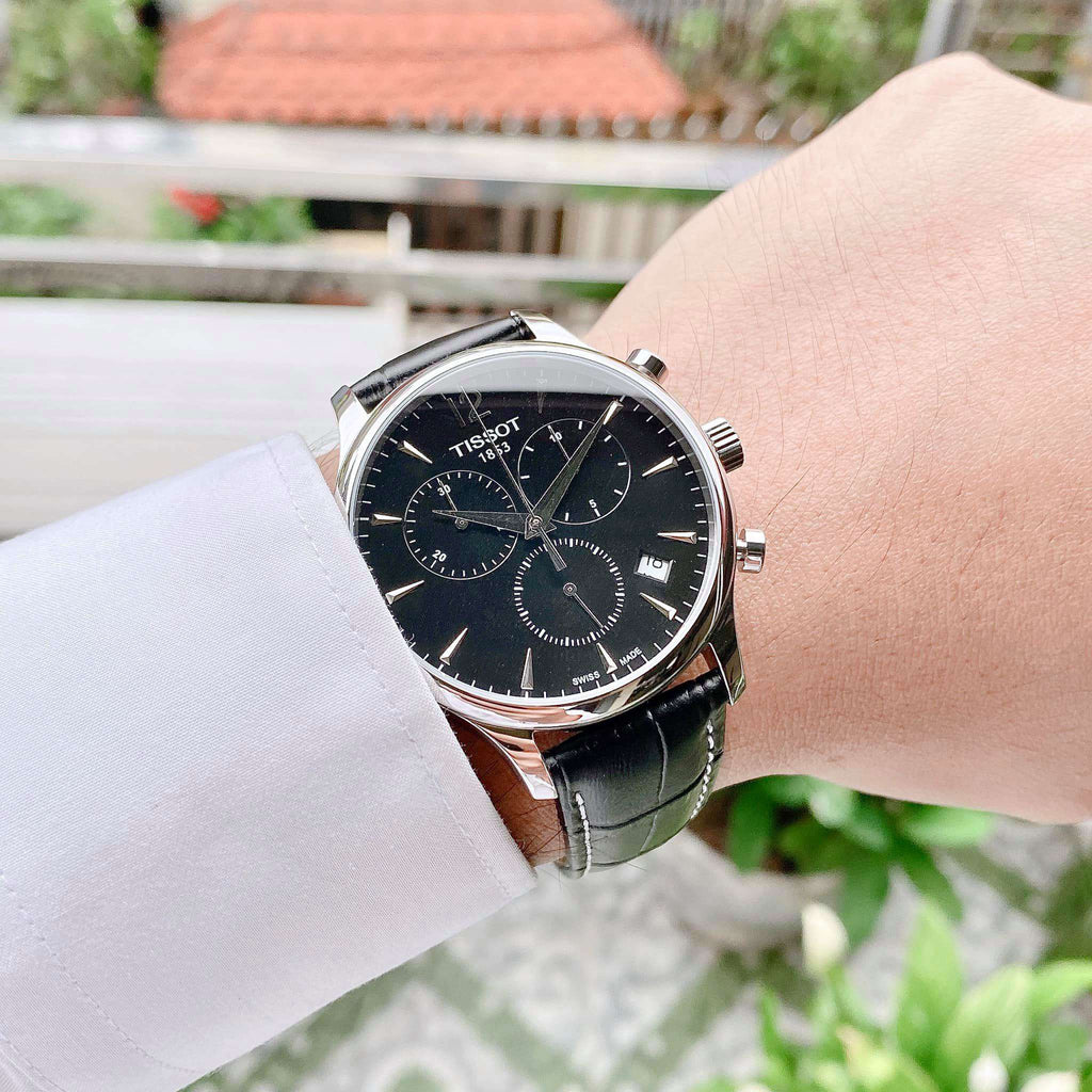 Buy Shop Tissot T Classic Tradition Chronograph Black Dial Black Leather Strap Watch For Men - T063.617.16.057.00 USA Online