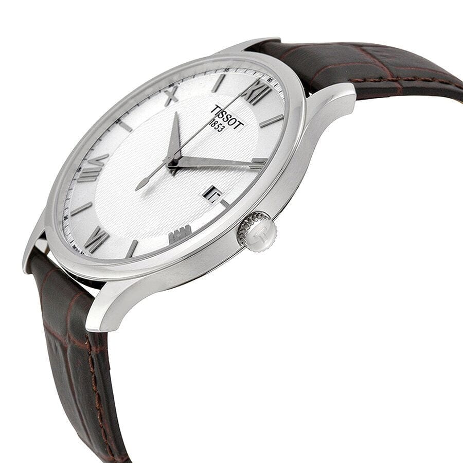 Buy Shop Tissot T Classic Tradition Silver Dial Brown Leather Strap Watch For Men - T063.610.16.038.00 USA Online