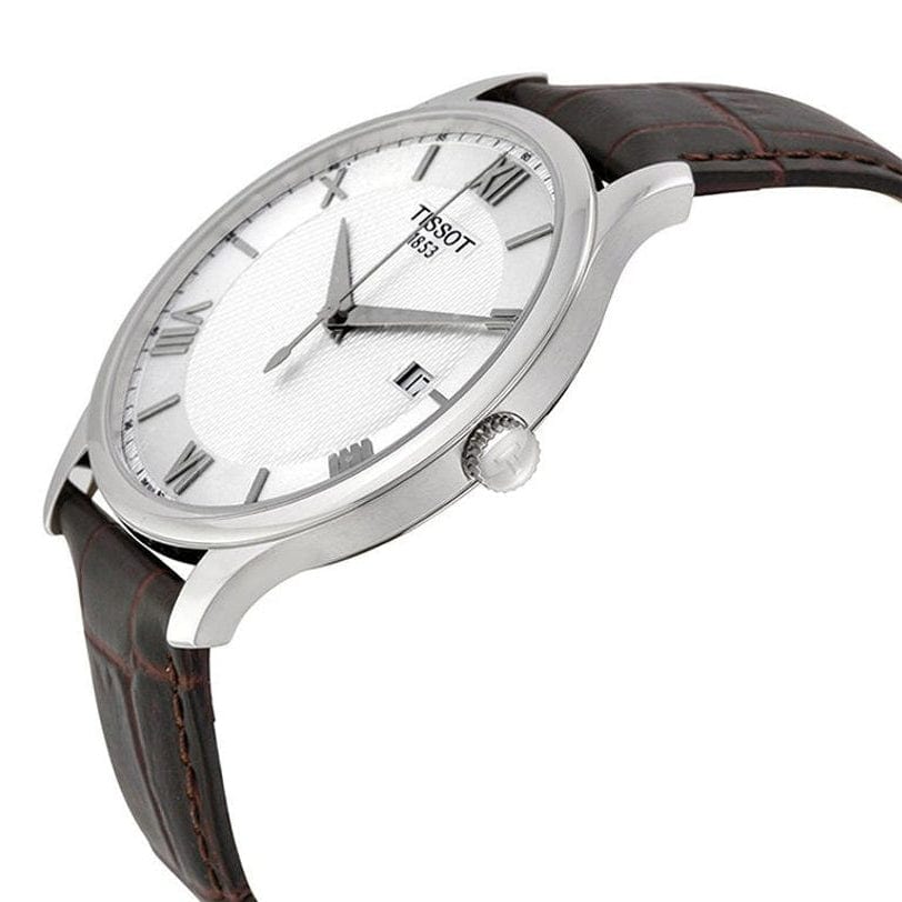 Buy Shop Tissot T Classic Tradition Silver Dial Brown Leather Strap Watch For Men - T063.610.16.038.00 USA Online