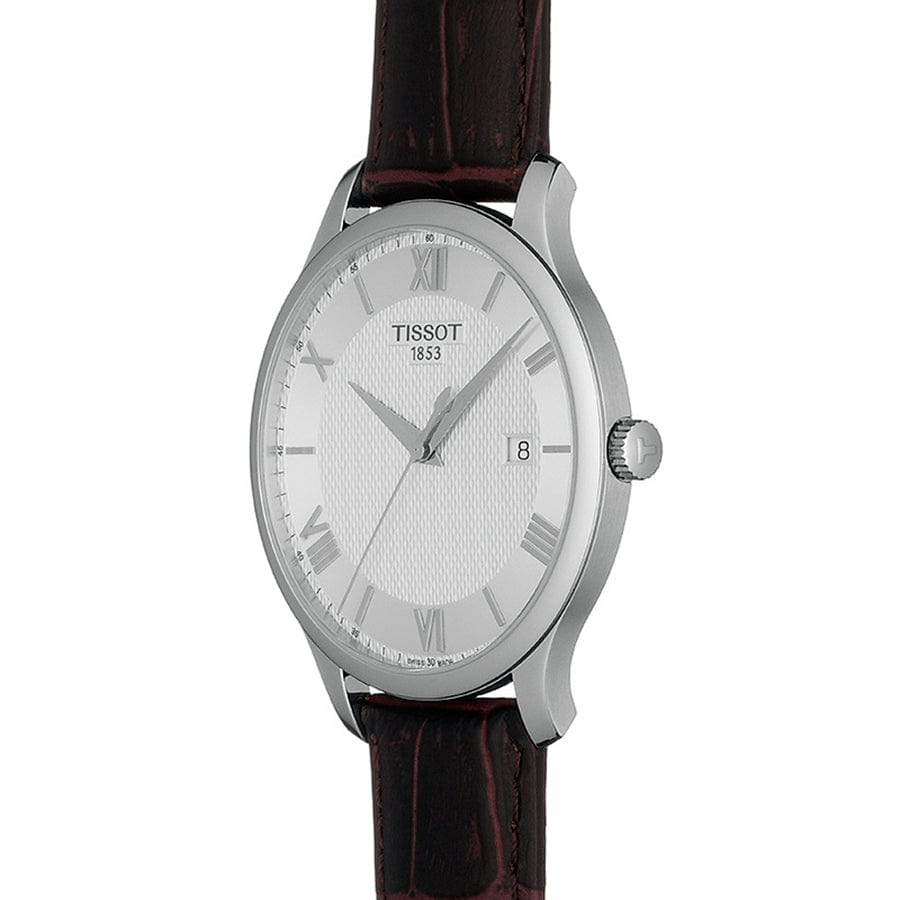 Buy Shop Tissot T Classic Tradition Silver Dial Brown Leather Strap Watch For Men - T063.610.16.038.00 USA Online