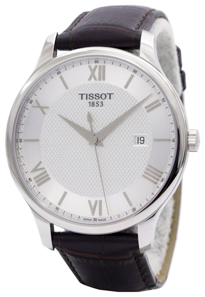 Buy Shop Tissot T Classic Tradition Silver Dial Brown Leather Strap Watch For Men - T063.610.16.038.00 USA Online