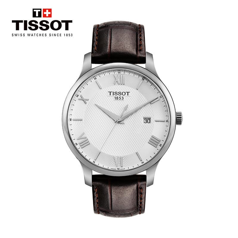 Buy Shop Tissot T Classic Tradition Silver Dial Brown Leather Strap Watch For Men - T063.610.16.038.00 USA Online