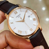 Buy Shop Tissot T Classic Tradition Silver Dial Brown Leather Strap Watch For Men - T063.610.36.038.00 USA Online