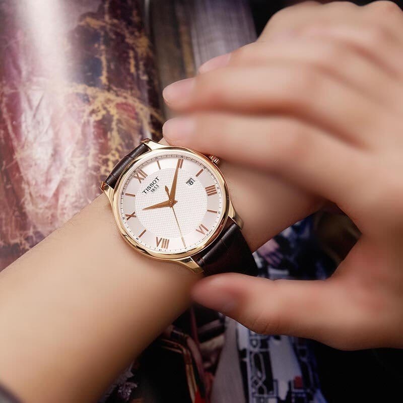 Buy Shop Tissot T Classic Tradition Silver Dial Brown Leather Strap Watch For Men - T063.610.36.038.00 USA Online