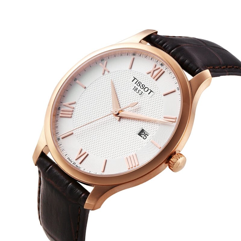 Buy Shop Tissot T Classic Tradition Silver Dial Brown Leather Strap Watch For Men - T063.610.36.038.00 USA Online