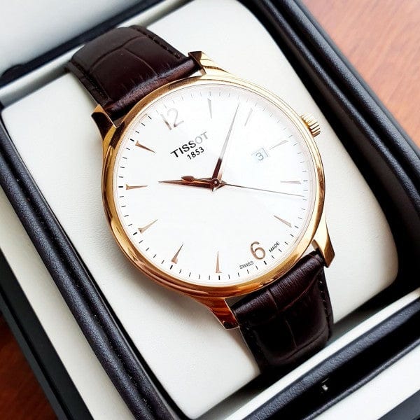 Buy Shop Tissot T Classic Tradition White Dial Brown Leather Strap Watch For Men - T063.610.36.037.00 USA Online