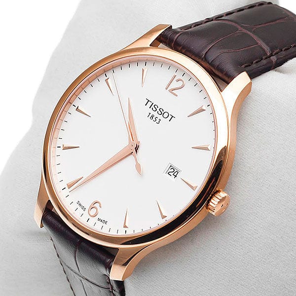 Buy Shop Tissot T Classic Tradition White Dial Brown Leather Strap Watch For Men - T063.610.36.037.00 USA Online
