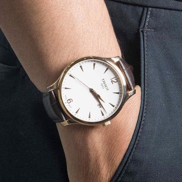 Buy Shop Tissot T Classic Tradition White Dial Brown Leather Strap Watch For Men - T063.610.36.037.00 USA Online