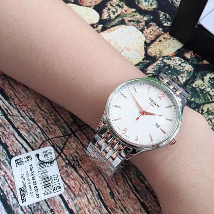 Buy Shop Tissot T Classic Tradition White Dial Two Tone Mesh Bracelet Watch For Men - T063.610.22.037.01 USA Online