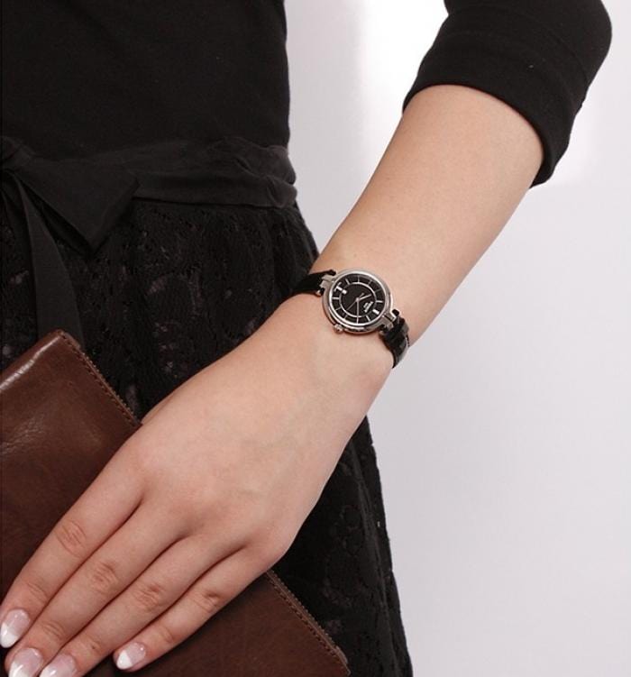 Buy Shop Tissot T Lady Flamingo Black Dial Black Leather Strap Watch For Women - T094.210.16.051.00 USA Online