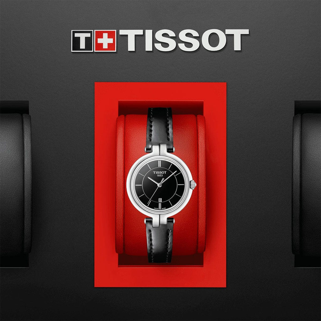 Buy Shop Tissot T Lady Flamingo Black Dial Black Leather Strap Watch For Women - T094.210.16.051.00 USA Online