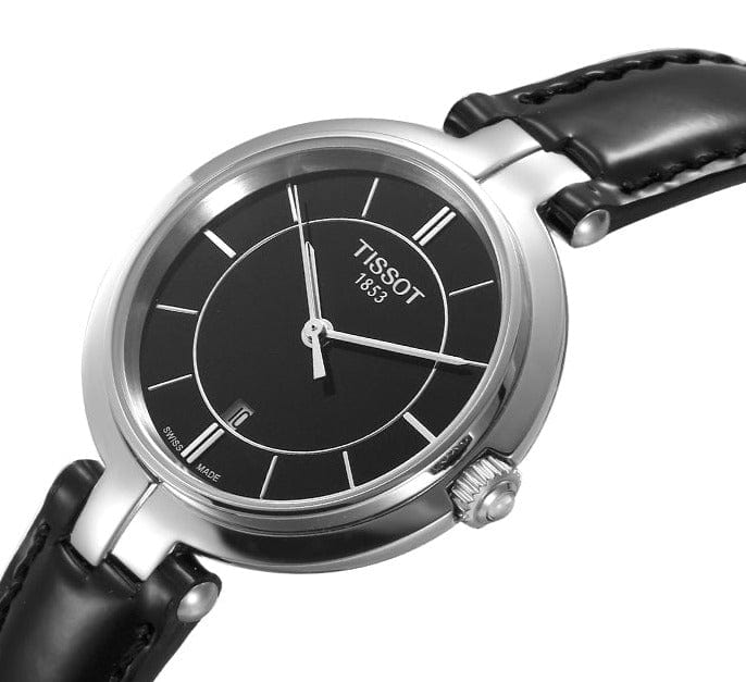 Buy Shop Tissot T Lady Flamingo Black Dial Black Leather Strap Watch For Women - T094.210.16.051.00 USA Online