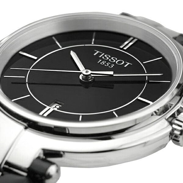 Buy Shop Tissot T Lady Flamingo Black Dial Black Leather Strap Watch For Women - T094.210.16.051.00 USA Online