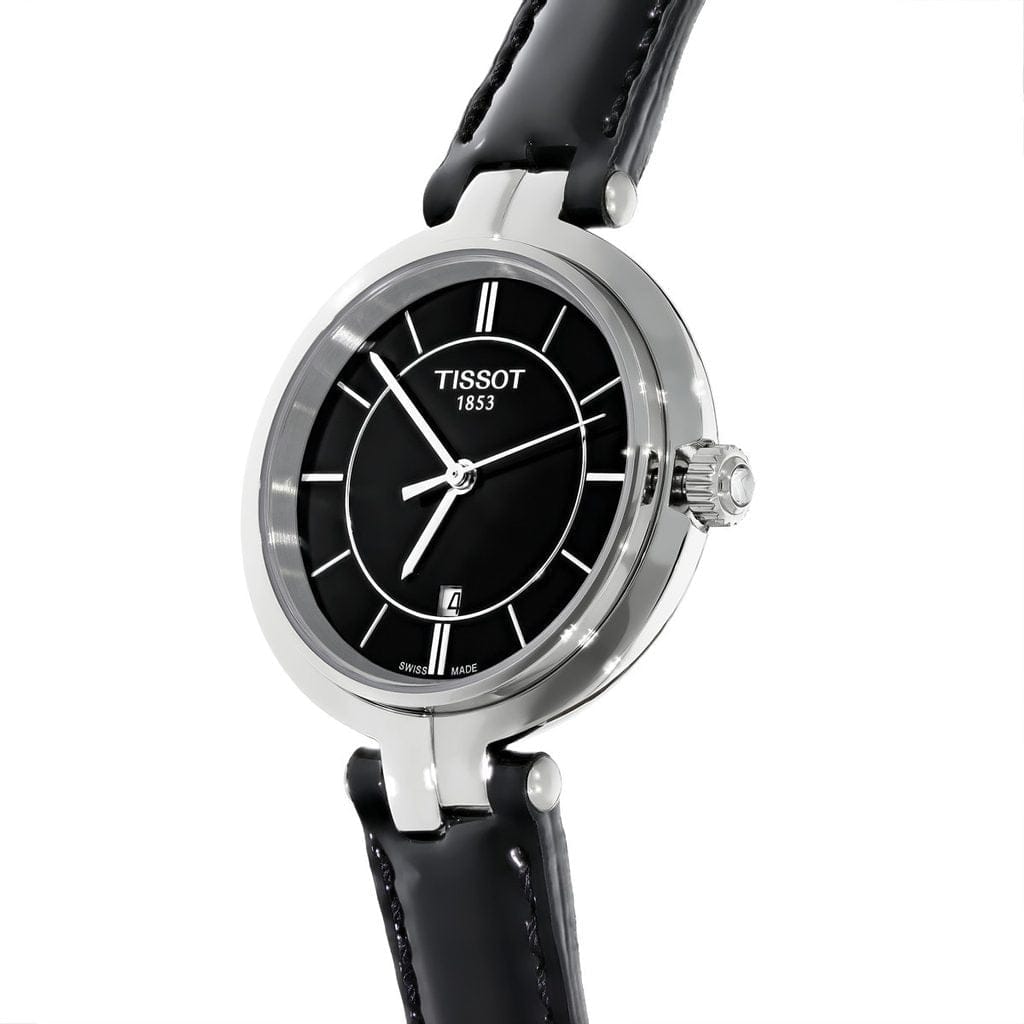 Buy Shop Tissot T Lady Flamingo Black Dial Black Leather Strap Watch For Women - T094.210.16.051.00 USA Online