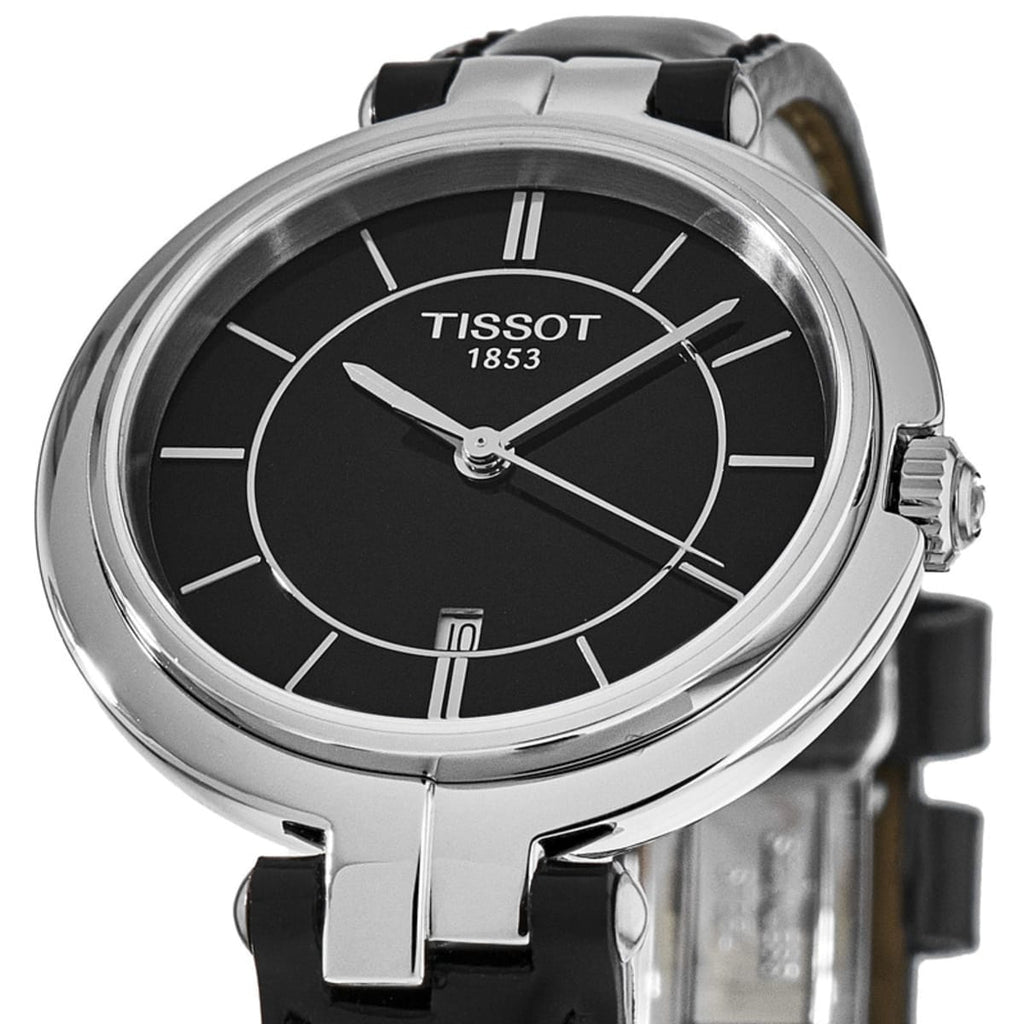 Buy Shop Tissot T Lady Flamingo Black Dial Black Leather Strap Watch For Women - T094.210.16.051.00 USA Online