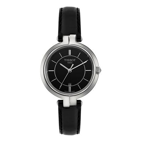 Buy Shop Tissot T Lady Flamingo Black Dial Black Leather Strap Watch For Women - T094.210.16.051.00 USA Online