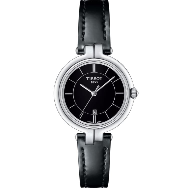 Buy Shop Tissot T Lady Flamingo Black Dial Black Leather Strap Watch For Women - T094.210.16.051.00 USA Online