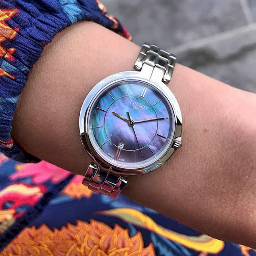 Buy Shop Tissot T Lady Flamingo Mother of Pearl Blue Dial Silver Steel Strap Watch For Women - T094.210.11.121.00 USA Online