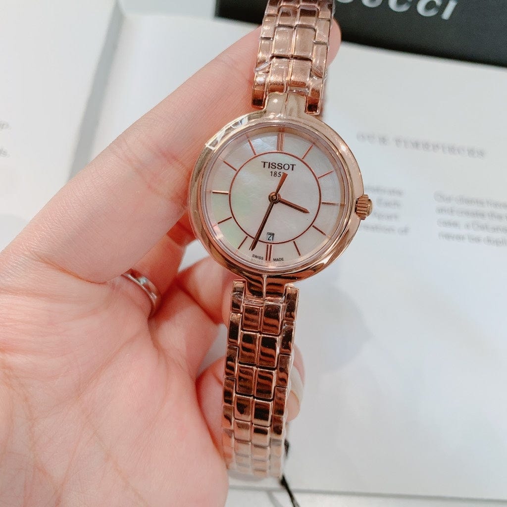 Buy Shop Tissot T Lady Flamingo Mother of Pearl Dial Rose Gold Steel Strap Watch For Women - T094.210.33.111.01 USA Online