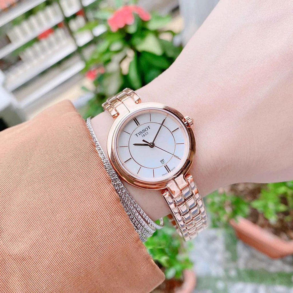 Buy Shop Tissot T Lady Flamingo Mother of Pearl Dial Rose Gold Steel Strap Watch For Women - T094.210.33.111.01 USA Online