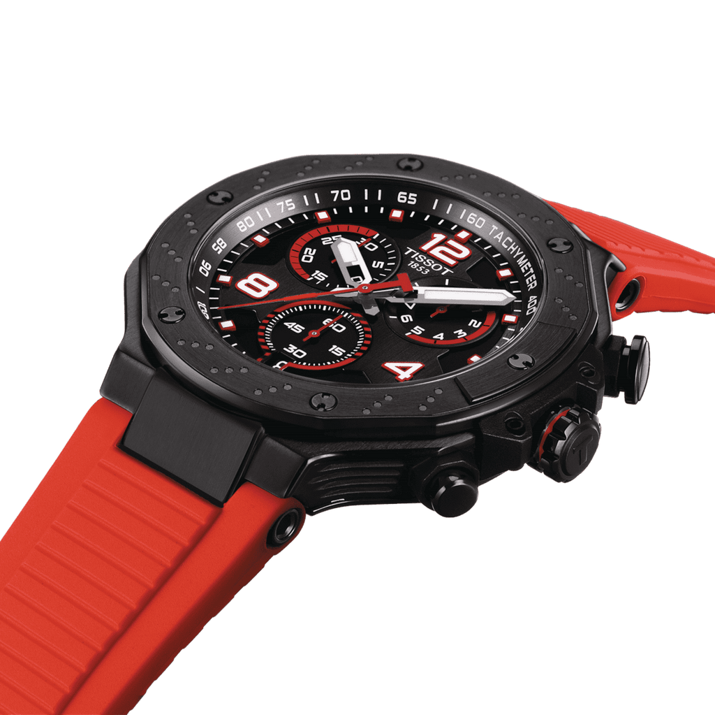 Buy Shop Tissot T Race Chronograph Black Dial Red Rubber Strap Watch For Men - T141.417.37.057.01 USA Online