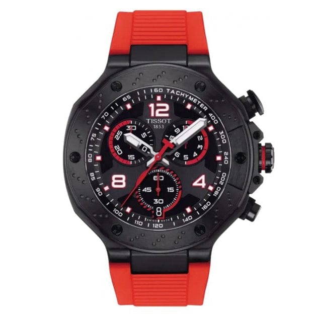 Buy Shop Tissot T Race Chronograph Black Dial Red Rubber Strap Watch For Men - T141.417.37.057.01 USA Online