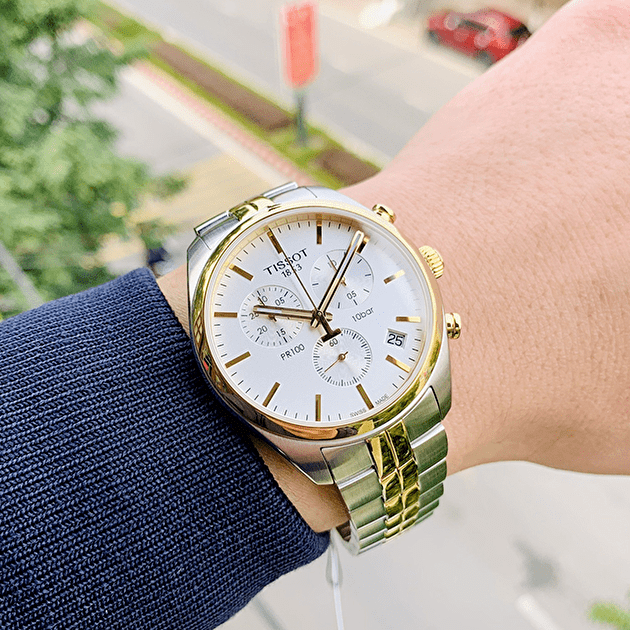 Buy Shop Tissot T Sport PR 100 Chronograph White Dial Two Tone Steel Strap Watch For Men - T101.417.22.031.00 USA Online