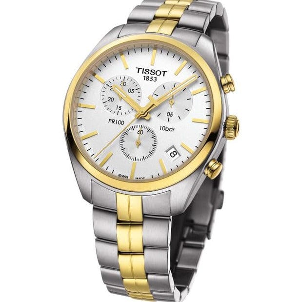 Buy Shop Tissot T Sport PR 100 Chronograph White Dial Two Tone Steel Strap Watch For Men - T101.417.22.031.00 USA Online