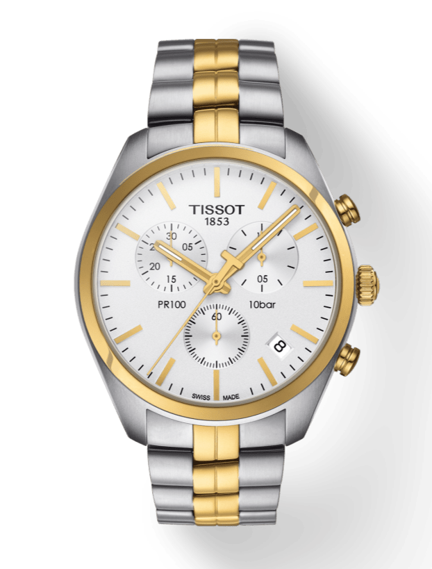 Buy Shop Tissot T Sport PR 100 Chronograph White Dial Two Tone Steel Strap Watch For Men - T101.417.22.031.00 USA Online
