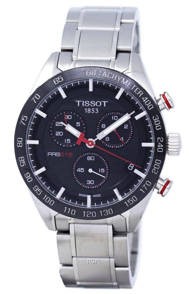 Buy Shop Tissot T Sport PRS 516 Chronograph Black Dial Silver Steel Strap Watch For Men - T100.417.11.051.01 USA Online