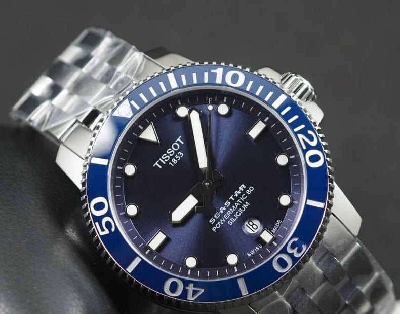 Buy Shop Tissot T Sport Seastar 1000 Powermatic Silicium Blue Dial Silver Steel Strap Watch For Men - T120.407.11.041.01 USA Online