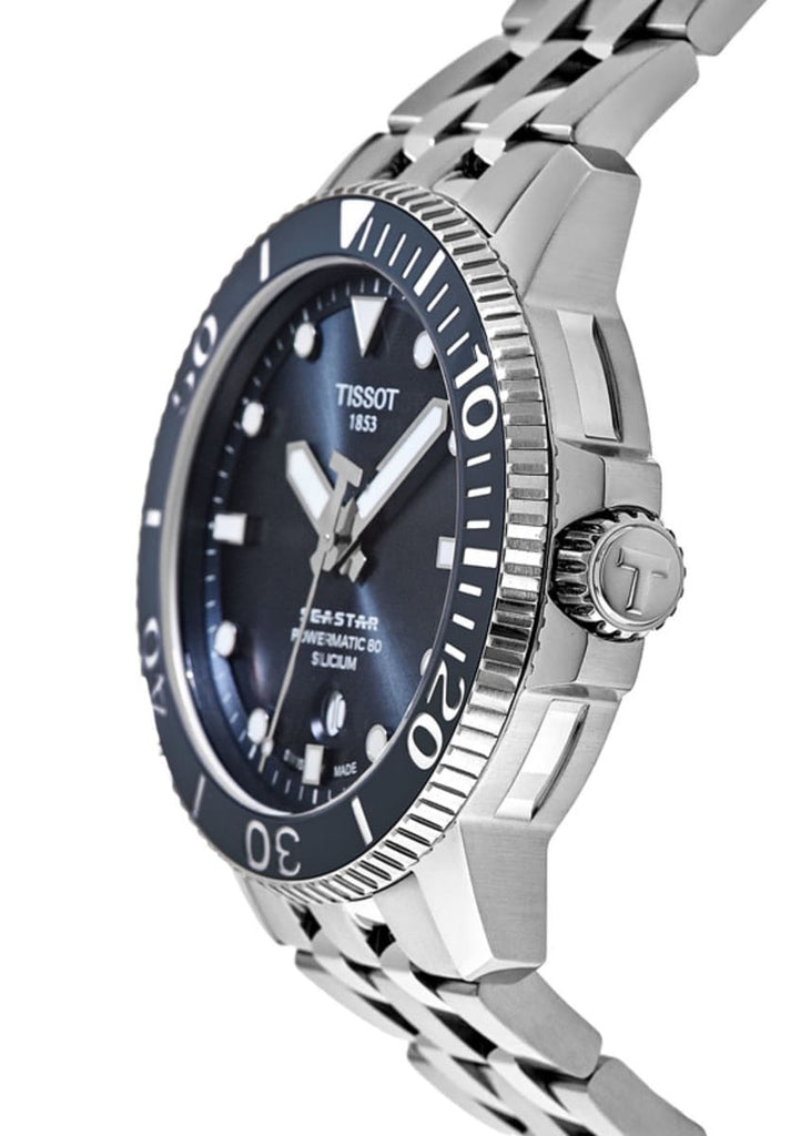 Buy Shop Tissot T Sport Seastar 1000 Powermatic Silicium Blue Dial Silver Steel Strap Watch For Men - T120.407.11.041.01 USA Online