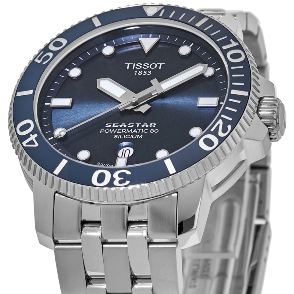 Buy Shop Tissot T Sport Seastar 1000 Powermatic Silicium Blue Dial Silver Steel Strap Watch For Men - T120.407.11.041.01 USA Online