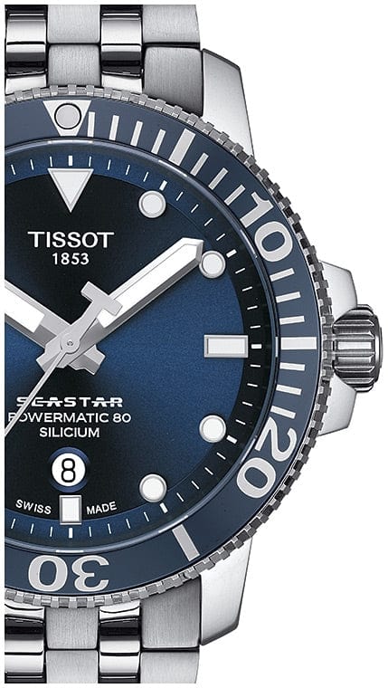 Buy Shop Tissot T Sport Seastar 1000 Powermatic Silicium Blue Dial Silver Steel Strap Watch For Men - T120.407.11.041.01 USA Online