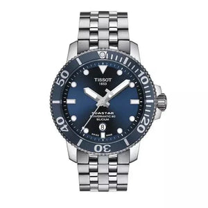 Buy Shop Tissot T Sport Seastar 1000 Powermatic Silicium Blue Dial Silver Steel Strap Watch For Men - T120.407.11.041.01 USA Online