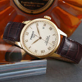 Buy Shop Tissot Le Locle Automatic Gold Dial Brown Leather Strap Watch For Men - T41.5.413.73 USA Online