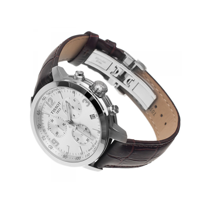 Buy Shop Tissot PRC 200 Chronograph Silver Dial Brown Leather Strap Watch For Men - T055.417.16.037.00 USA Online