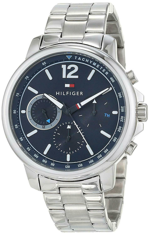 Buy Shop Tommy Hilfiger London Chronograph Quartz Blue Dial Silver Steel Strap Watch for Men - 1791534 USA Online