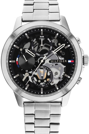 Buy Shop Tommy Hilfiger Henry Chronograph Black Dial Silver Steel Strap Watch For Men - 1710477 USA Online