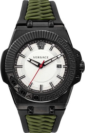 Buy Shop Versace Chain Reaction Quartz White Dial Green Rubber Strap Watch for Men - VEDY00419 USA Online