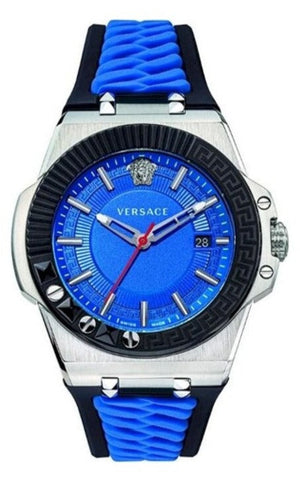Buy Shop Versace Chain Reaction Quartz Blue Dial Blue & Black Leather Strap Watch for Men - VEDY00119 USA Online