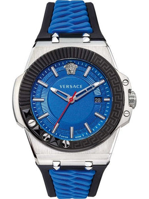 Buy Shop Versace Chain Reaction Quartz Blue Dial Blue & Black Leather Strap Watch for Men - VEDY00119 USA Online