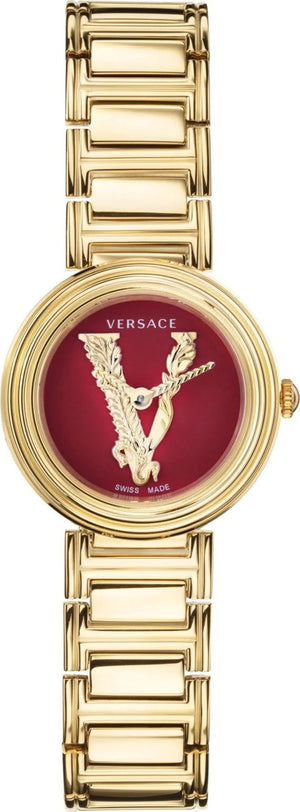 Buy Shop Versace Virtus Mini Quartz Red Dial Gold Steel Strap Watch For Women - VET300321 USA Online