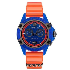 Buy Shop Versace Icon Active Chronograph Quartz Blue Dial Orange Rubber Strap Watch For Men - VEZ700922 USA Online