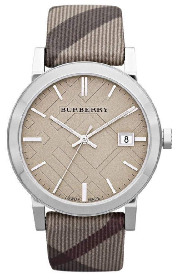 Buy Shop Burberry The City Beige Dial Chequered Brown Leather Strap Watch for Women - BU9029 USA Online