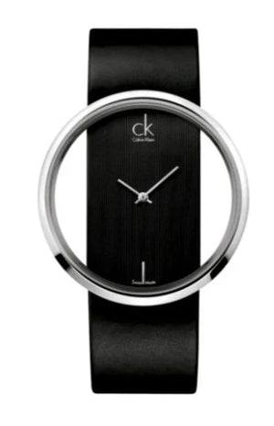 Buy Shop Calvin Klein Glam Transparent Dial Black Leather Strap Watch for Women - K9423107 USA Online