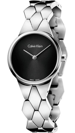 Buy Shop Calvin Klein Snake Black Dial Silver Steel Strap Watch For Women - K6E23141 USA Online