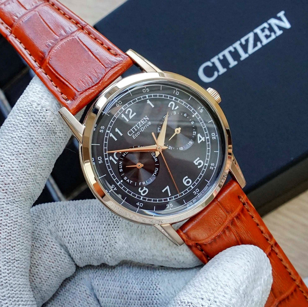 Buy Shop Citizen Eco Drive Multi Function Day & Date Black Dial Brown Leather Strap Watch For Men - AO9003-08E USA Online